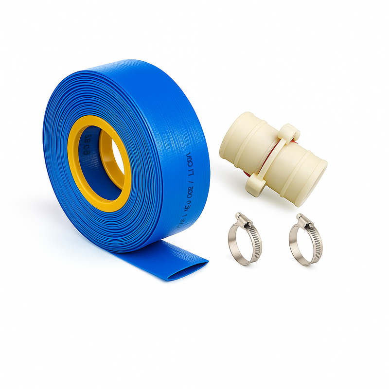 Kit Manguera Plana Gobeflat 25-50mm 25-50m PVC 6 Bar Acoples Abrazaderas Bombas Piscinas Riego