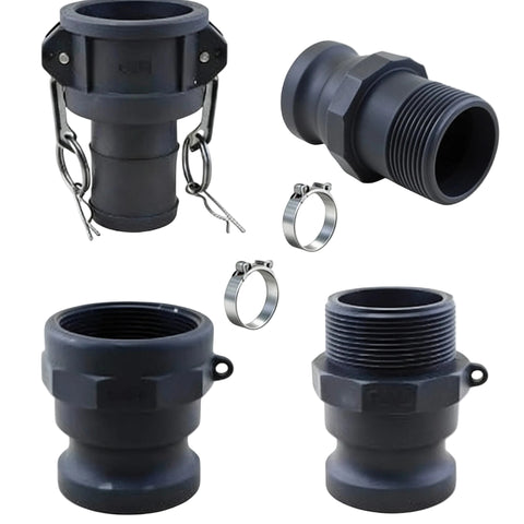 Kit 4 Acoples Camlock Polipropileno 25-52mm Tipos ACEF 2 Abrazaderas Conexión Rápida Mangueras Bombas