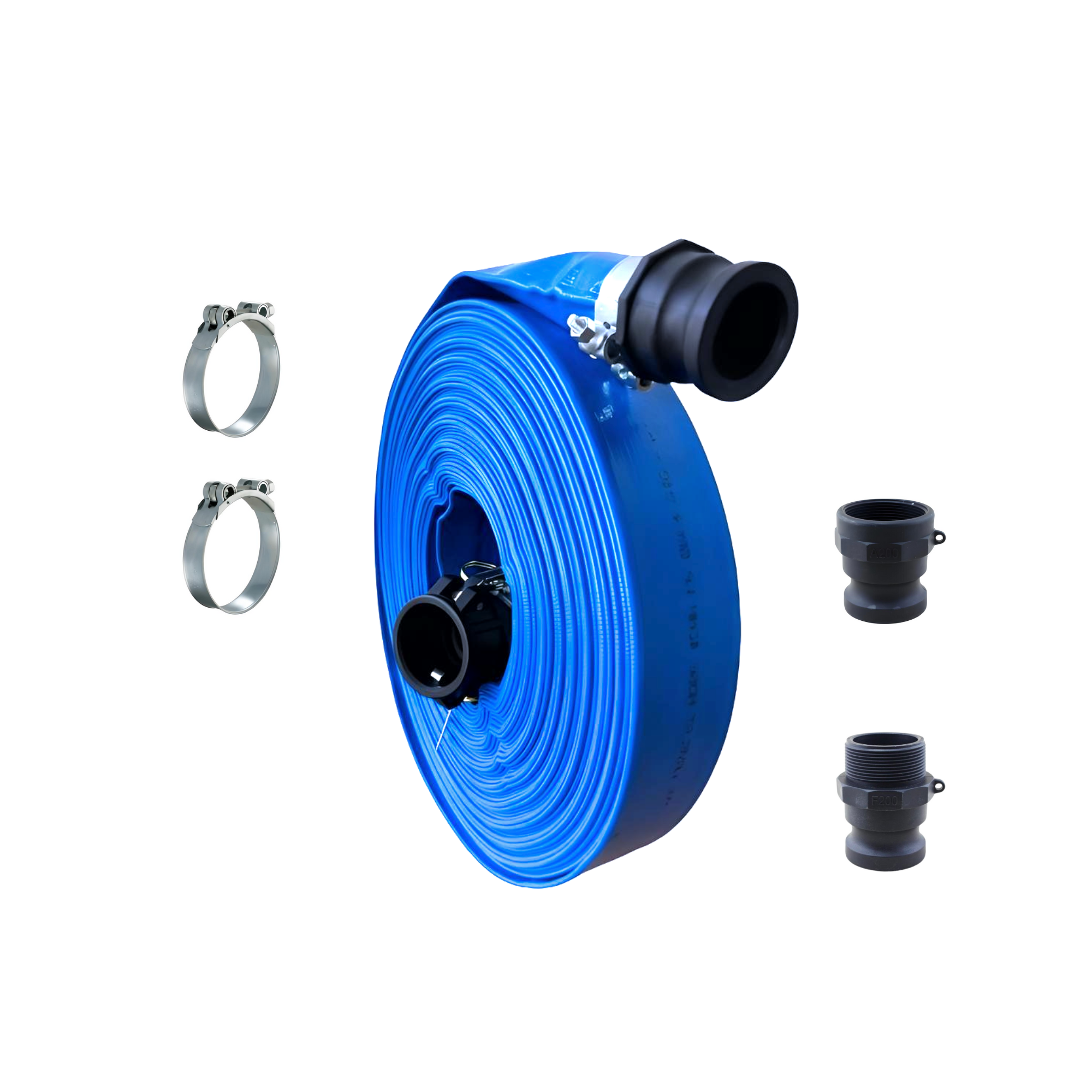 Manguera plana con Accesorios Camlock de Polipropileno.